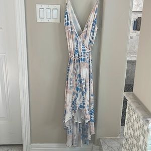 Tie dye blue, white peachy pink dress. Size medium. From Forever 21. Hi-low.